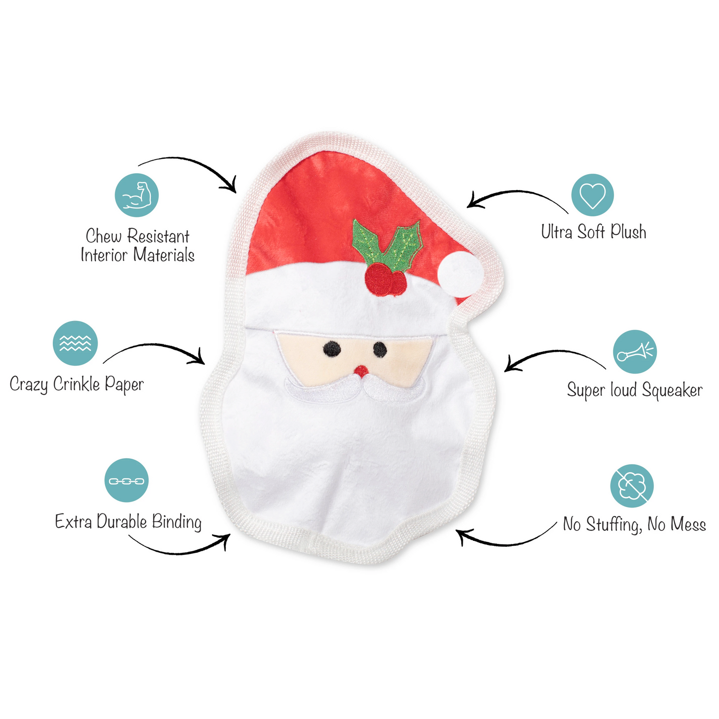 UnStuffed Santa Face, Dog Squeaky Plush toy