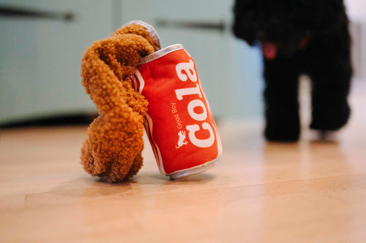 P.L.A.Y. Snack Attack Squeaky Plush Dog toys, Good Boy Cola